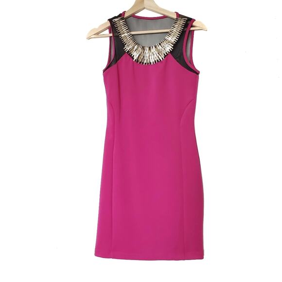 B. Darlin | Beaded Neckline Bright Fuschia Dress - Picture 1 of 5